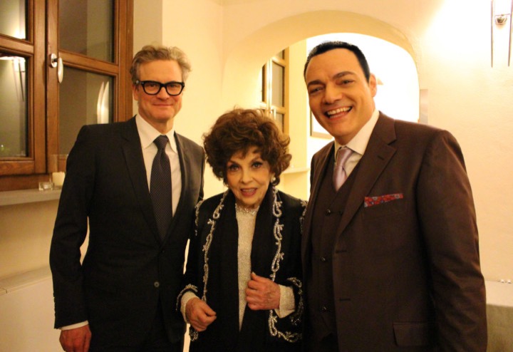 Igor Righetti con altri due attori che in passato hanno ricevuto l'Alberto Sordi Family Award, il Premio Oscar Colin Firth e Gina Lollobrigida