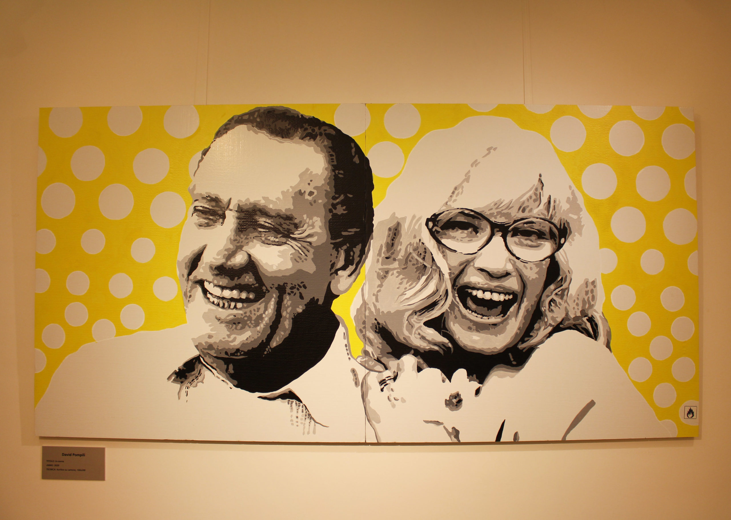 Alberto Sordi e Monica Vitti, opera di David Pompili realizzata in esclusiva per la mostra a Villa Bertelli di Forte dei Marmi (Lucca)