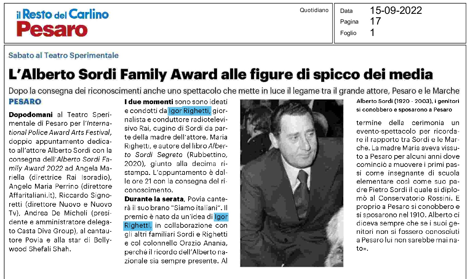 Il Resto del Carlino — 15/09/2022