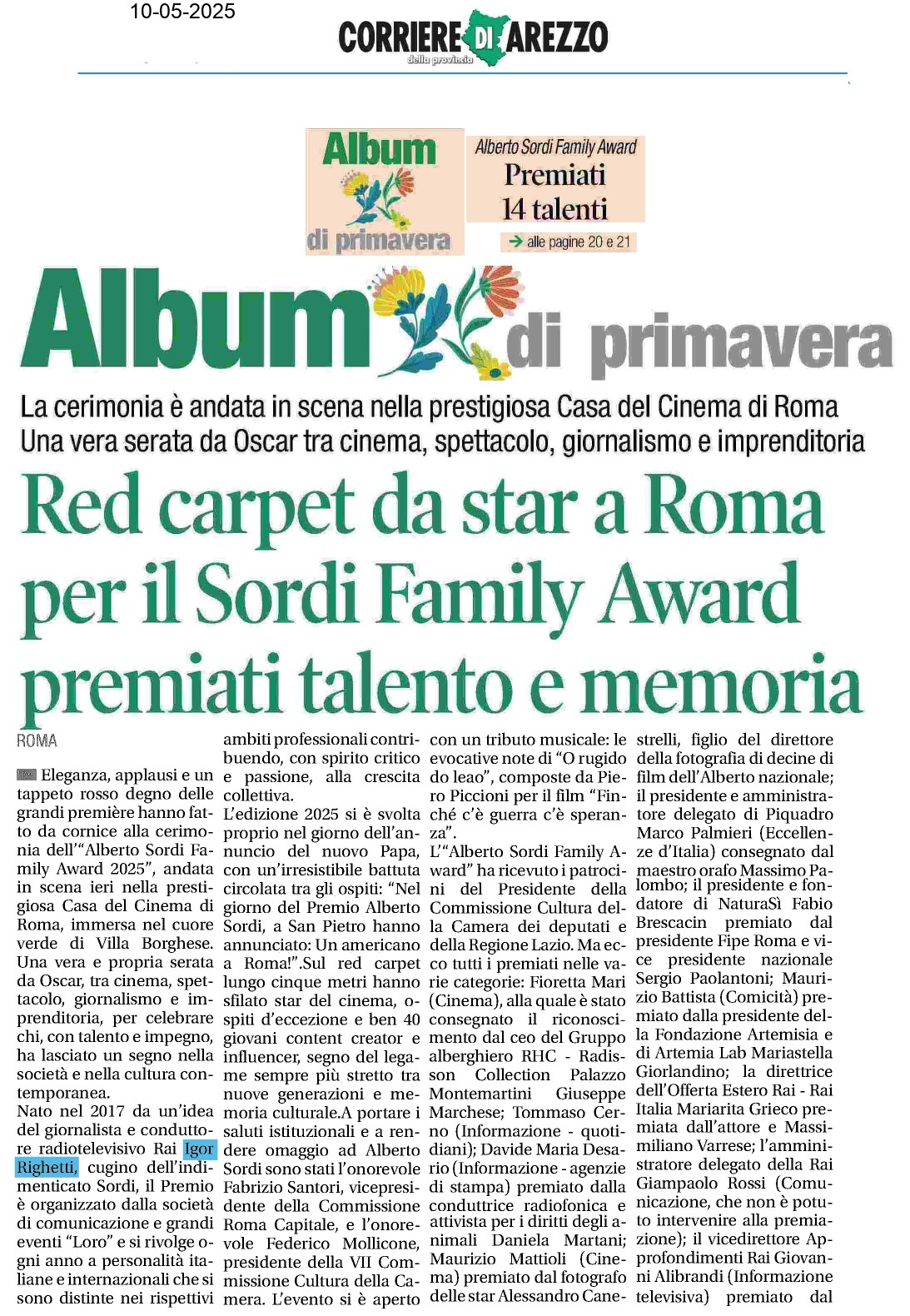 Corriere di Arezzo — 10/05/2025 · pag. 1 di 5