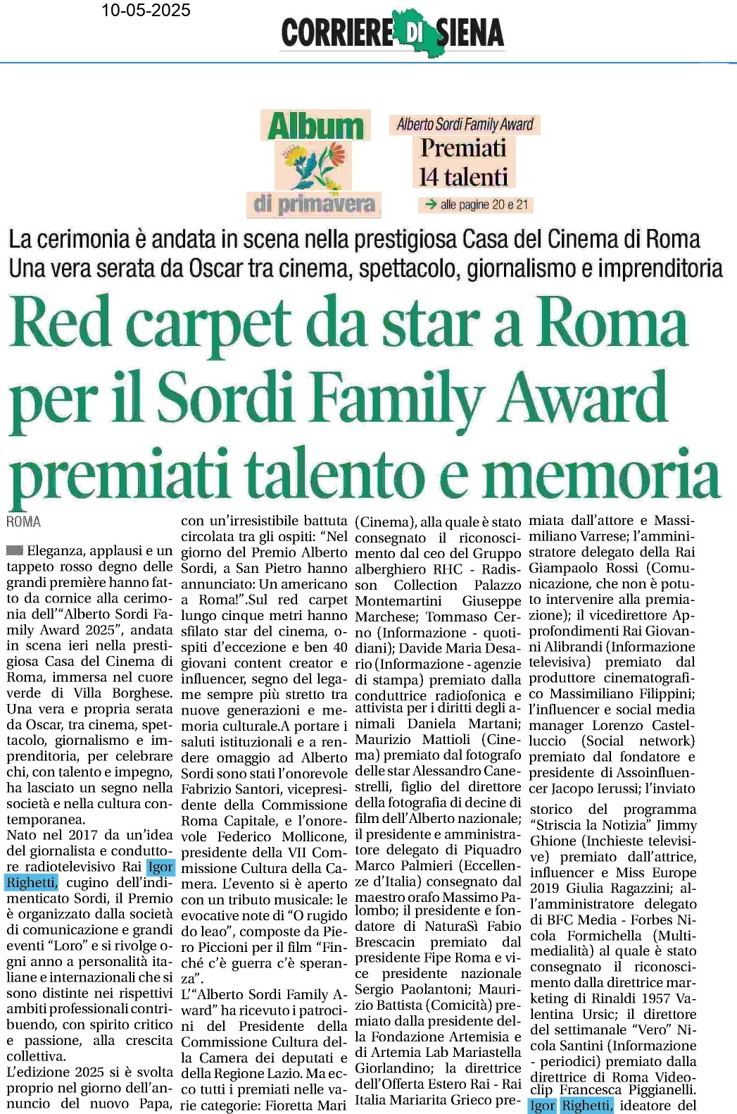 Corriere di Siena — 10/05/2025 · pag. 1 di 4