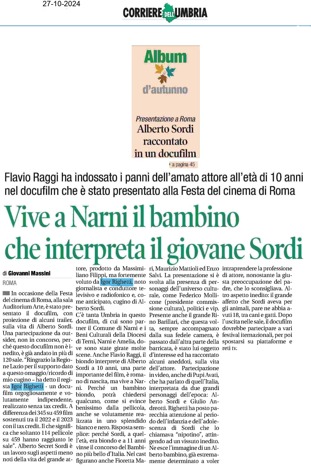 Corriere dell’Umbria — 27/10/2024 · pag. 1 di 2