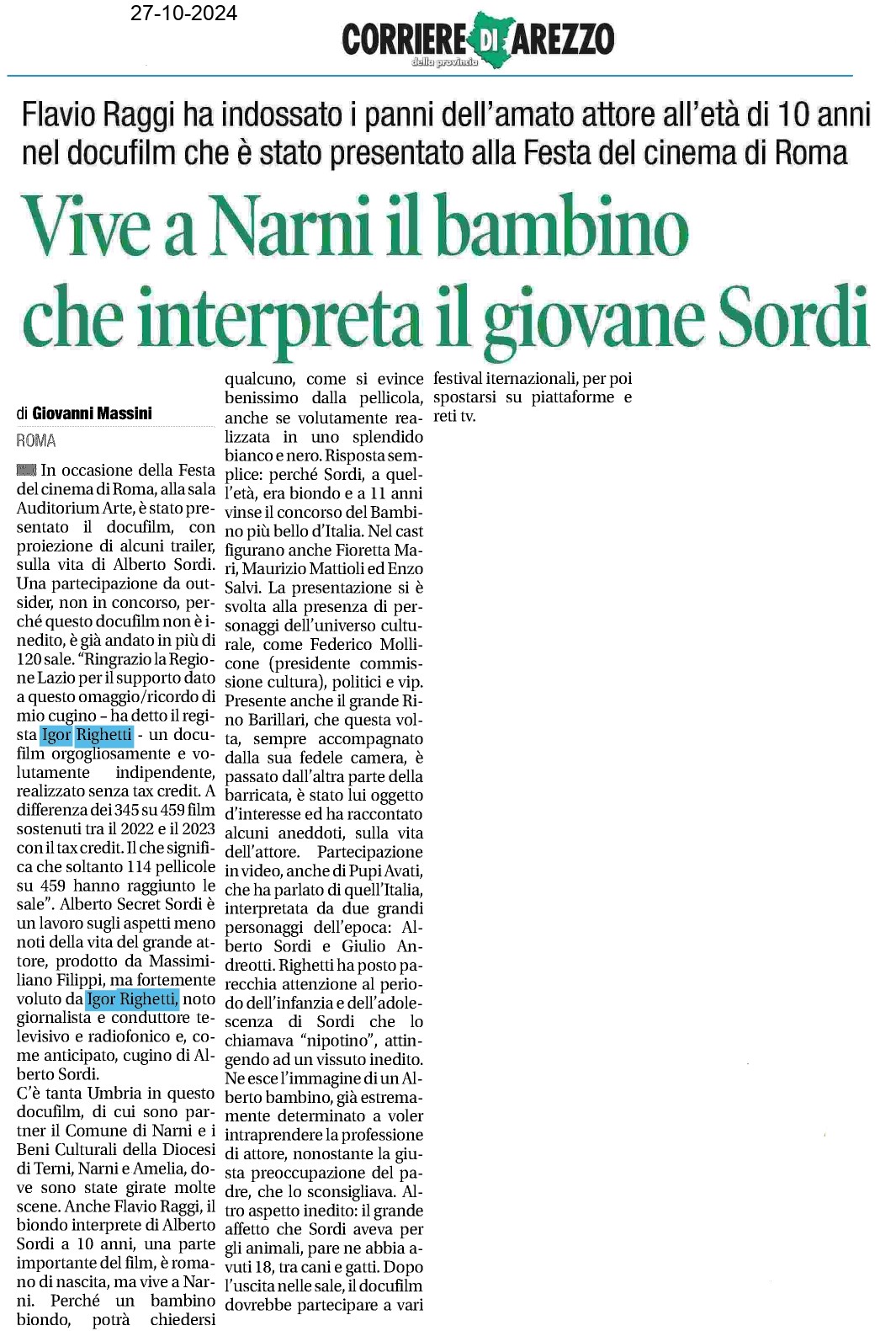 Corriere di Arezzo — 27/10/2024 · pag. 1 di 2